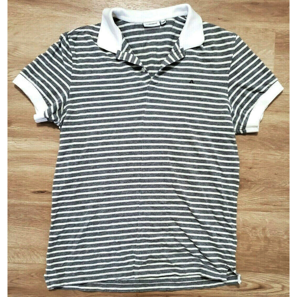 J. Lindenburg Mens Gray White Striped Polo Size M